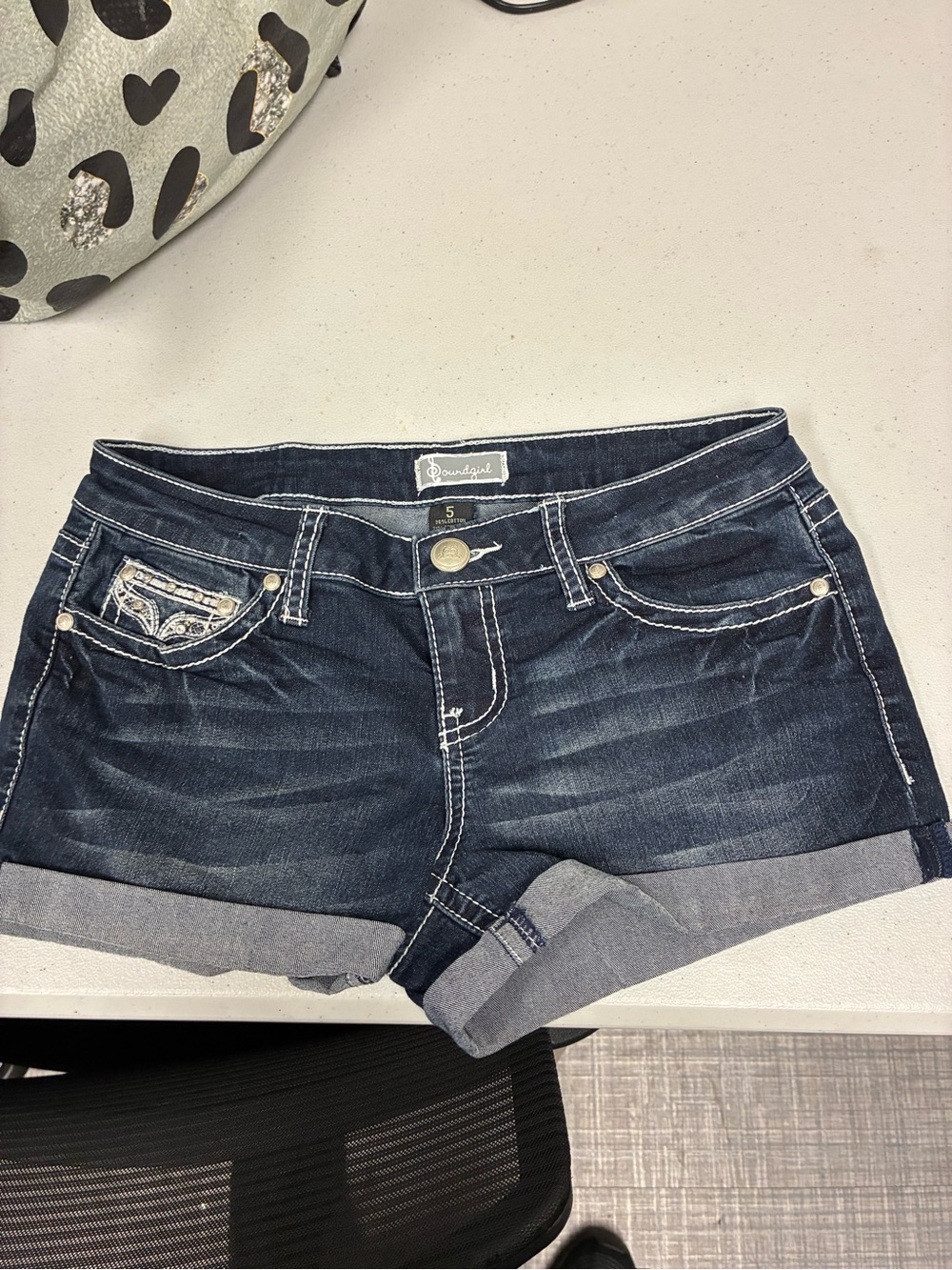 Soundgirl Dark Indigo Rolled Cuff Denim Shorts